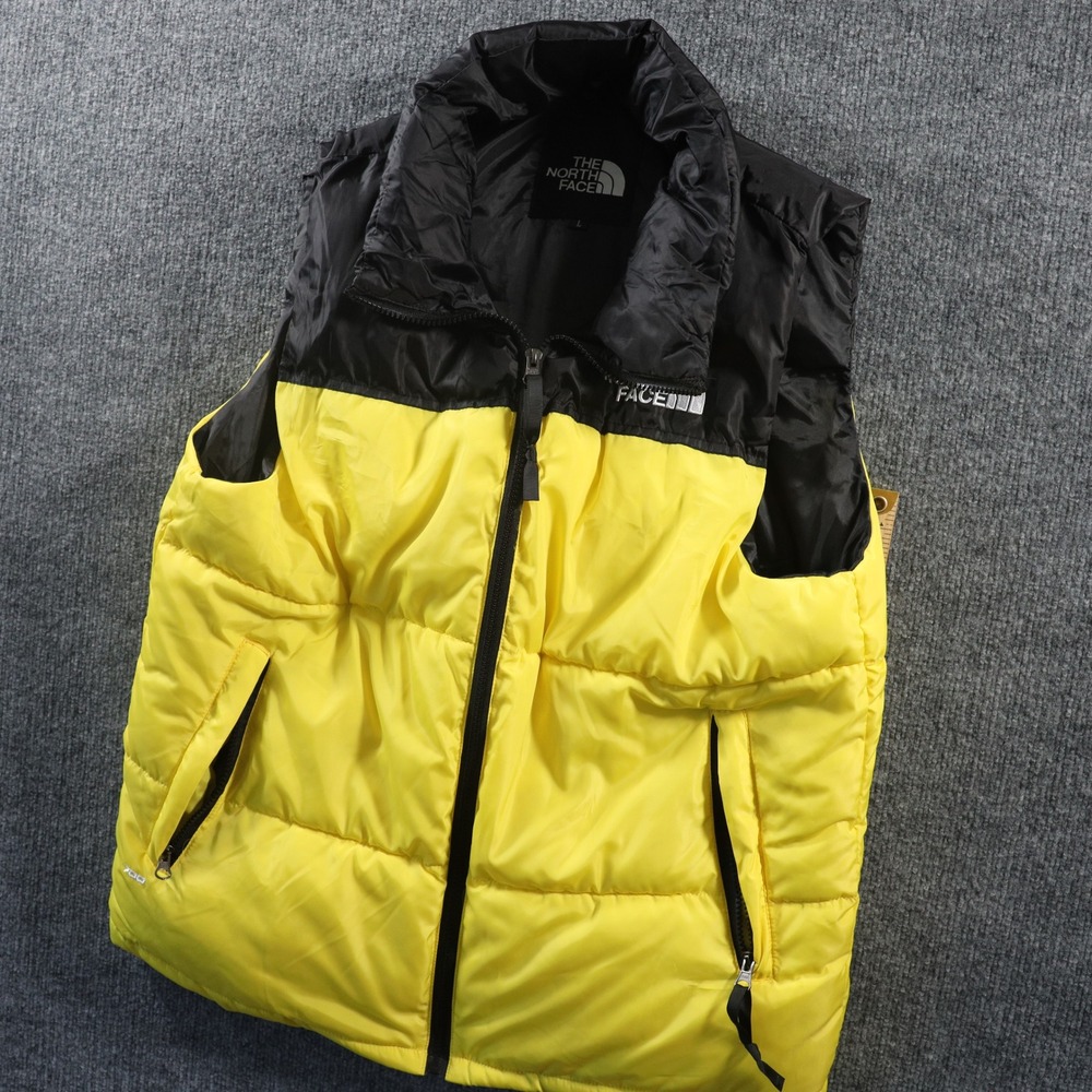 The North Face Nuptse 700 Down Puffer Vest Yellow Black Insulated Mens Large